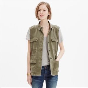 Madewell Utility Cargo Vest Olive Green Adjustable Waist Oversized Pockets Large
